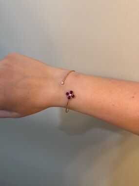 Rose Gold Cuff Bracelet with Purple Gem Flower